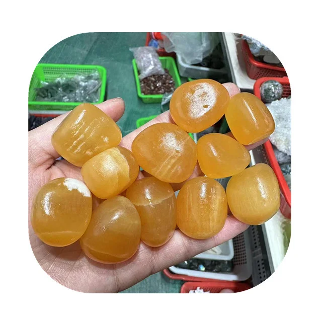 

spiritual products 20-30mm precious crystal natur orange honey calcite crystal tumble stones for Decor