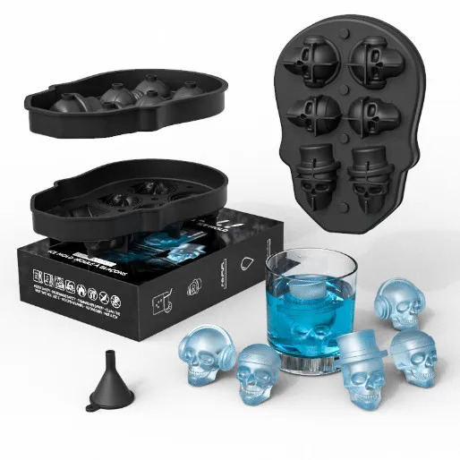 

LOVE'N LV561I 2021 Silicone 6 with skull ice grid household ice making mold creative folding 6-grid silicone ice grid with cover
