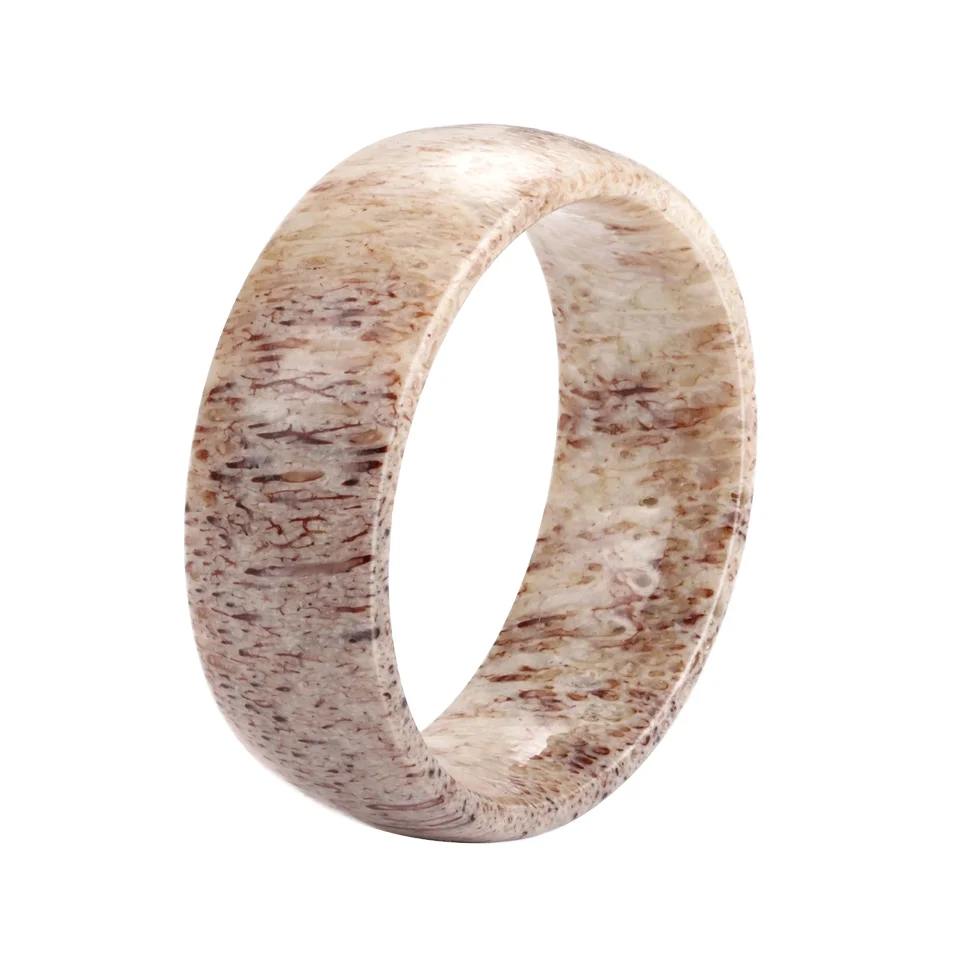 POYA Jewelry 8mm Genuine Deer Antler Ring for Men Hunting Jewelry Classic Men's Wedding Band Personalized Promise Rings for Him