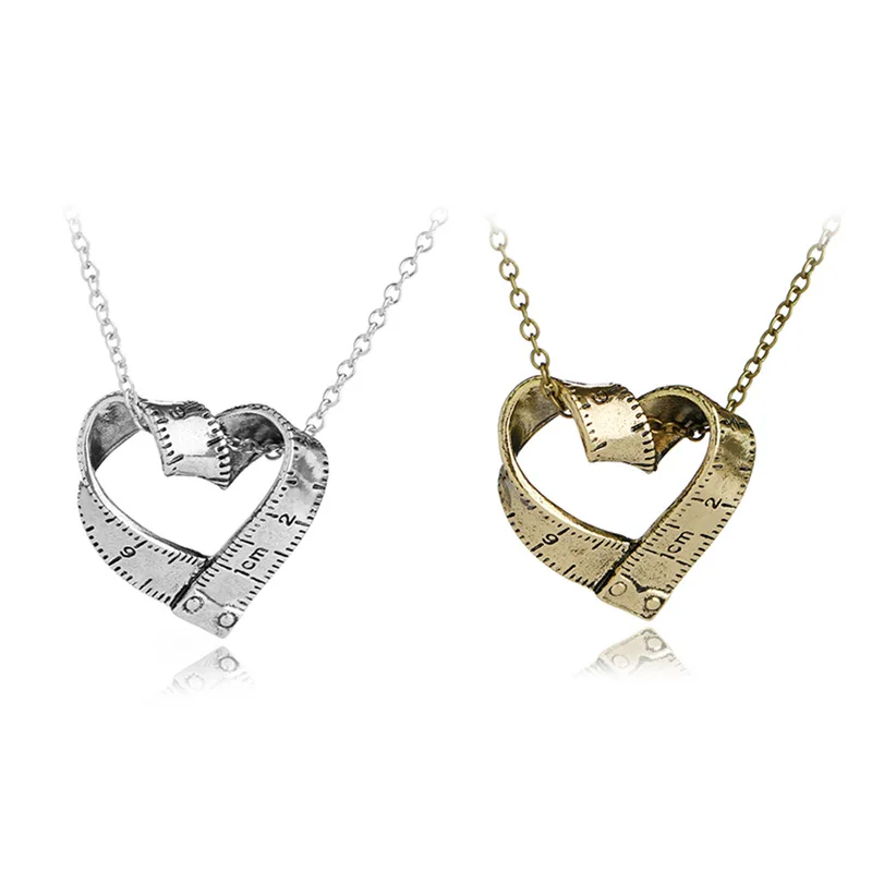 

Fashion Versatile creative retro heart-shaped tape measure pendant, two-color optional pendant accessories necklaces, Shown