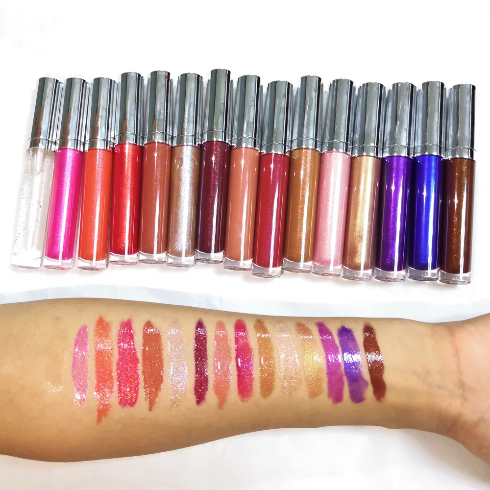

15 colors long-lasting shiny wholesale glitter lip gloss with custom private label