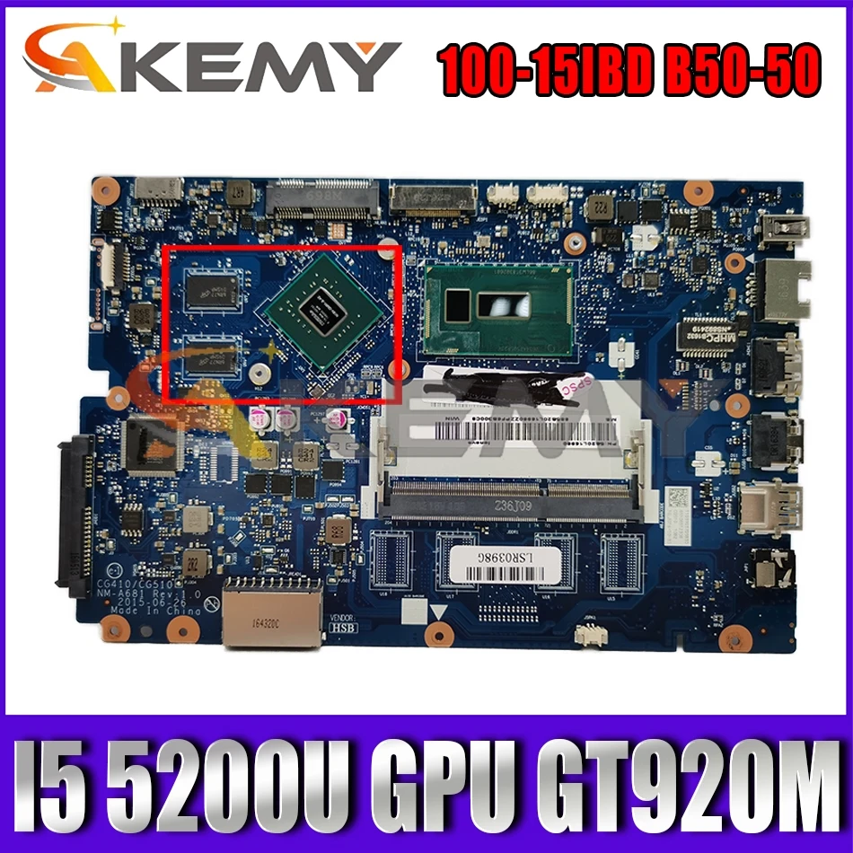 

Akemy CG410/CG510 NM-A681 For 100-15IBD B50-50 Laptop Motherboard CPU I5 5200U GPU GT920M DDR3 100% Test Work