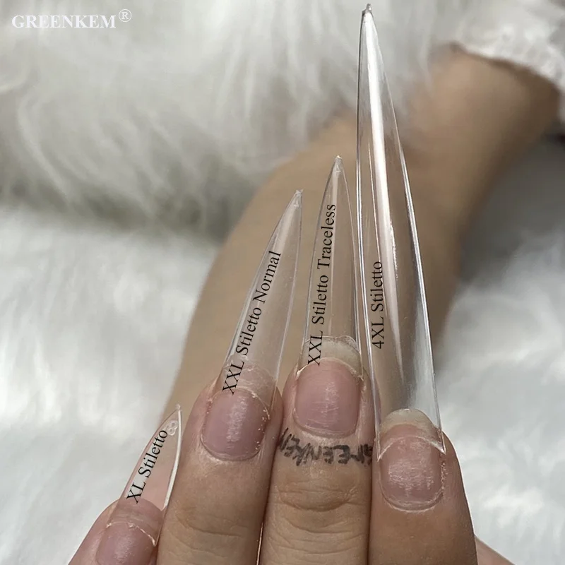 

120Pcs Bag 4XL Stiletto Nails Half Cover XXL Clear Natural ABS Traceless Tip XXXL Extra Long Stiletto Nail Tips