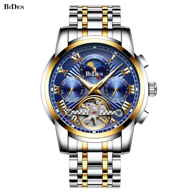 

BIDEN 0191 Mechanical watches wristwatches tourbillon moon phase luminous Hands multifunction chronograph watch for men