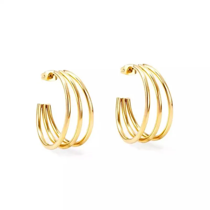 Multilayer 18k Gold Plated Stainless Steel Fashion Earrings Multi Layer  CC Shaped Stud Earrings For Women