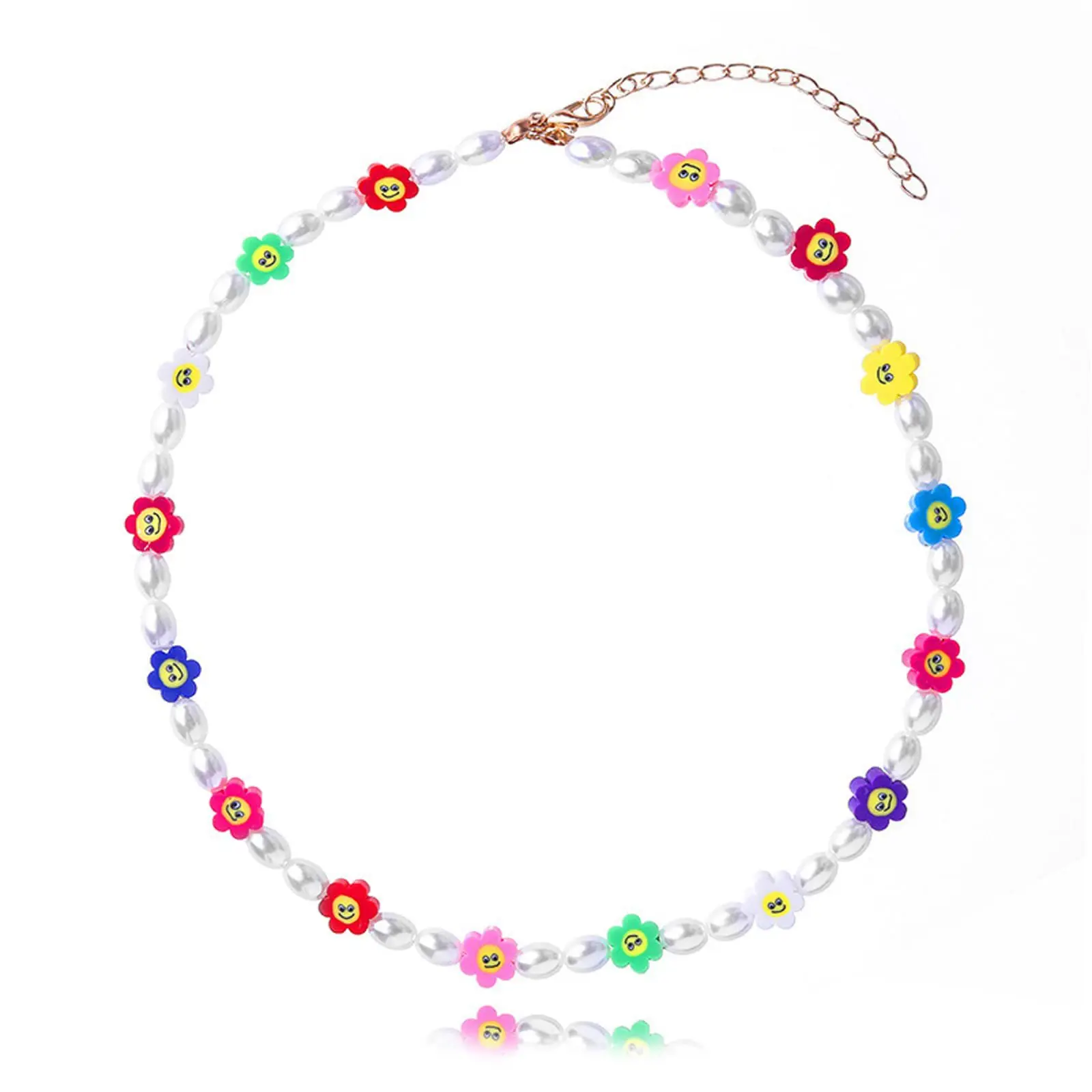 

Colorful Sweet Flower Pearl Necklace Women's Light Luxury High Sense Fashion Jewelry Summer Collar Chain