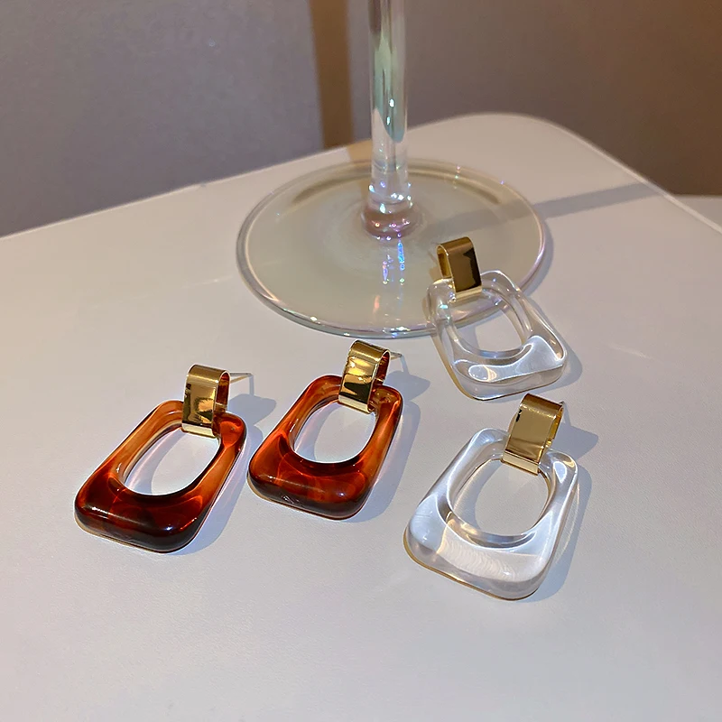

fashion geometric square resin white earrings