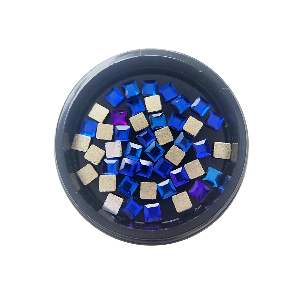 

Hot sale glass blue square flat back rhinestone for nail bulk wholesale, Blue/other color