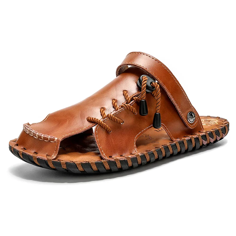 

Wholesale Men's Slippers Waterproof Leather Strappy Outdoor Beach Sandals Slides