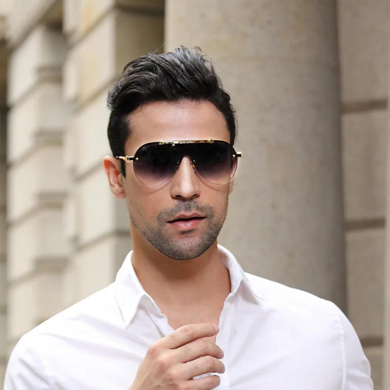 

New Style Designer Luxury Oversized Round Shades Metal Temple Sunglasses Men 2021