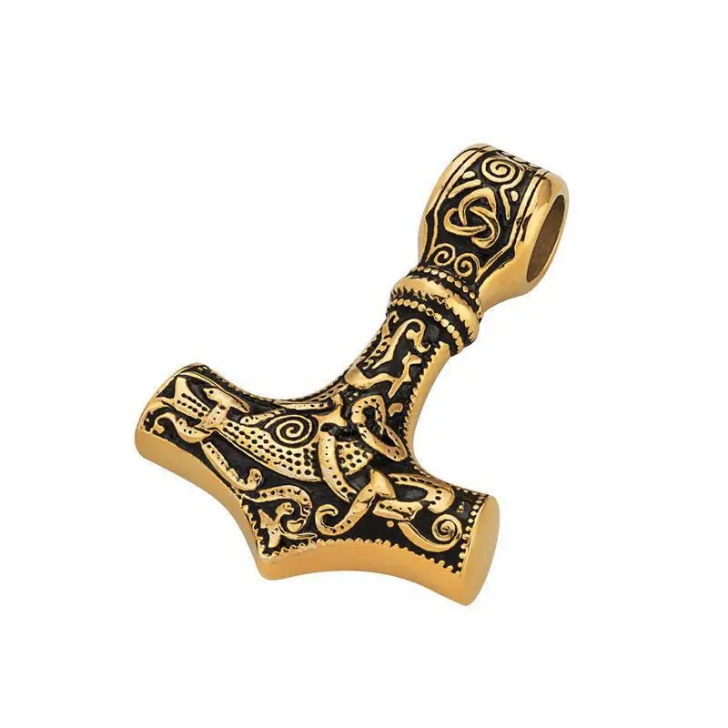 

Lotus stainless steel Norse Viking Thor's Hammer Talisman pendant, Gold/silver