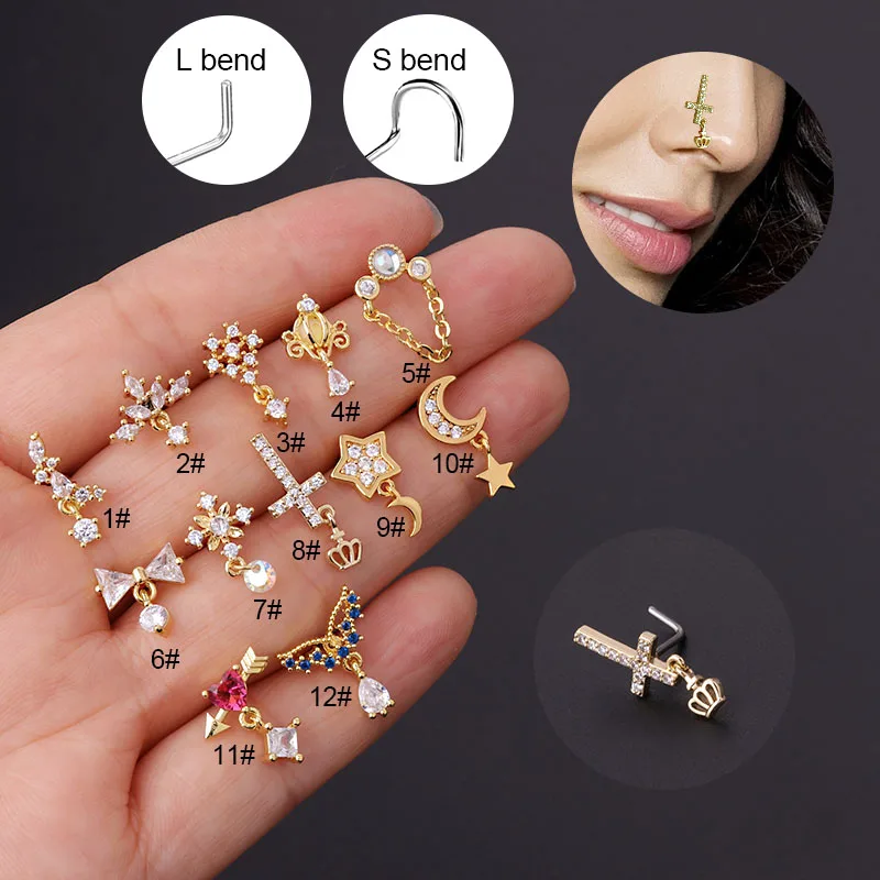 

YW 316L Surgical Stainless Steel 20G Nose Stud L Shape Nose Ring Indian Screw Nose Stud Piercing Jewelry For Women