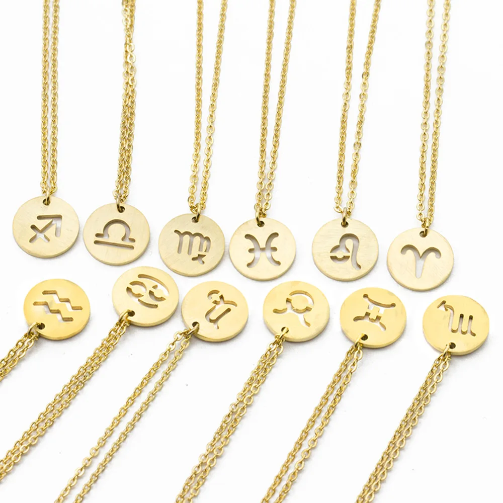 

316 Stainless Steel Jewelry Women Pendant Necklace Gold Color 12 Zodiac Sign Aries Leo Necklaces Jewelry