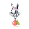 Lovely Pink Carrot And Rabbit Bead Charm 925 Sterling Silver Girls Love Cute Rabbit Pet Dangle Fit for Pandora Bracelet Necklace