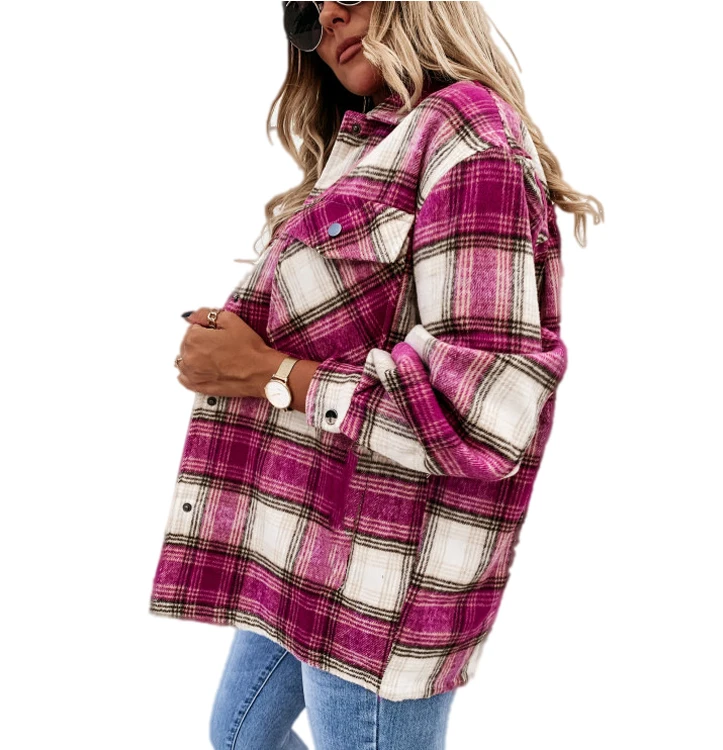 

New Winter Women's Long Sleeve Plaid Printed Shirt blouse