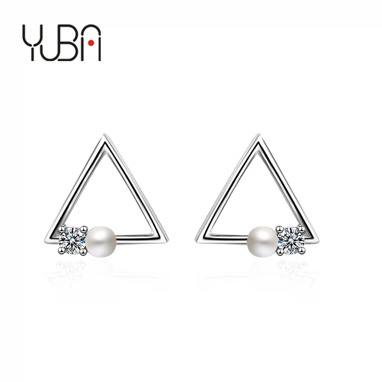 

Fashion Trendy Wholesale 925 Sterling Silver Triangle Pearl Earrings Women's jewelry