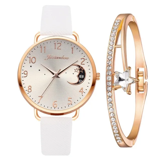 

2021 Women Leather Strap Watch Set Luxury Luminous Dial Starry Dial Dress Watches Zegarek Damski Reloj Mujer, Multi colors