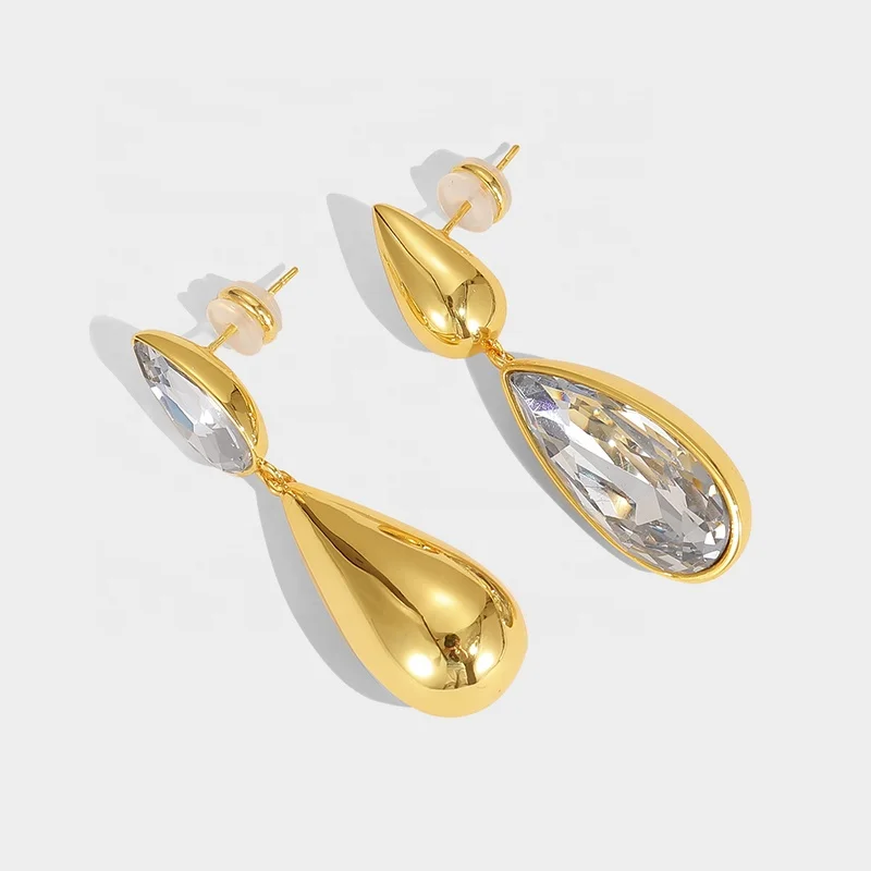

Personalised Vintage Exaggerated Brass And 18k Real Gold Plated Zirconia Drop Earrings, Picture shows