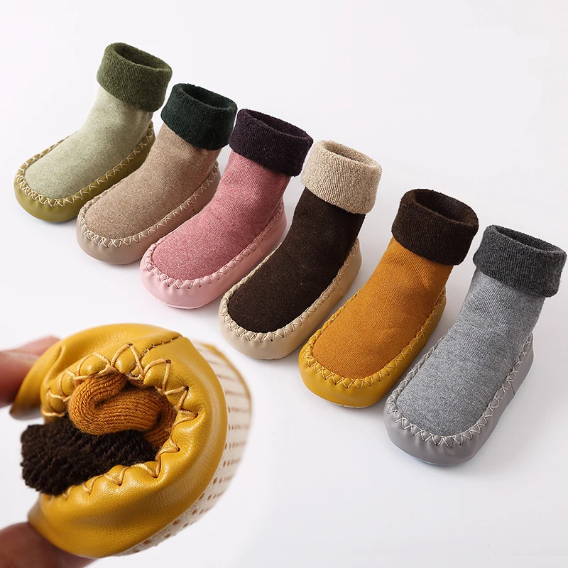 

Baby Boy Girl Socks Anti Slip Rubber Soles First Walkers Warm Floor Toddler Floor Socks Shoes Slipper Sewing Thread Socks, As shown in the figure