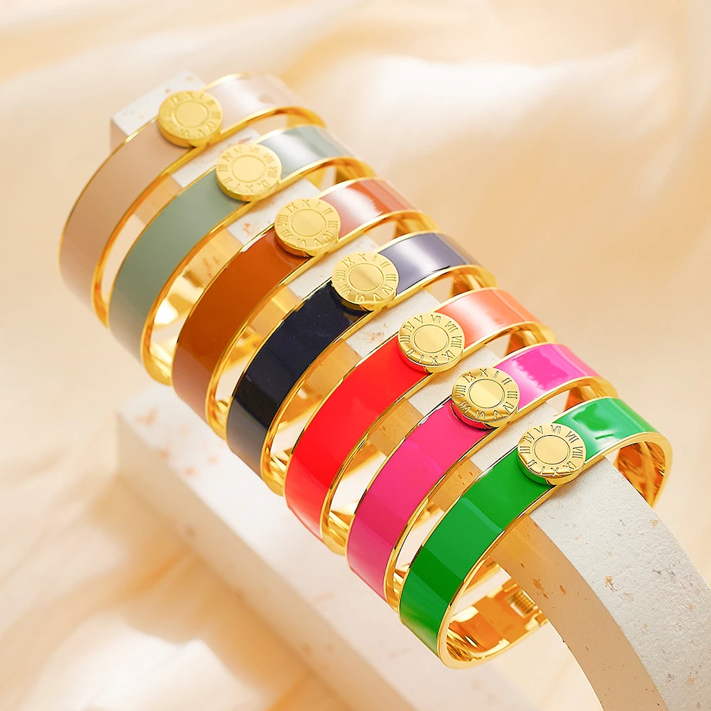 

2023 New design fashion jewelry bracelet women enamel colorful gold bracelet stainless steel charm bracelet