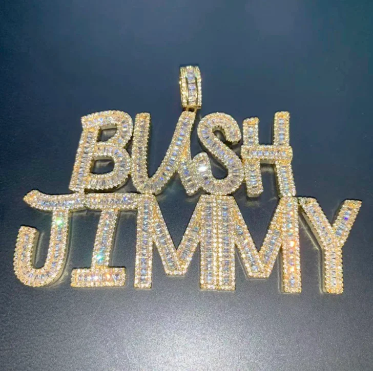 

Iced Out Baguette Initials Gold Silver Bling Zirconia Men's Hip Hop name plate Letters necklace personalised for men and women