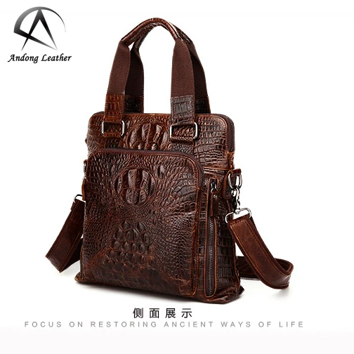 

Laptop Briefcase Handbag For Men Genuine Cow Leather Fashion Sling Bag Cool Business Crocodile Pattern