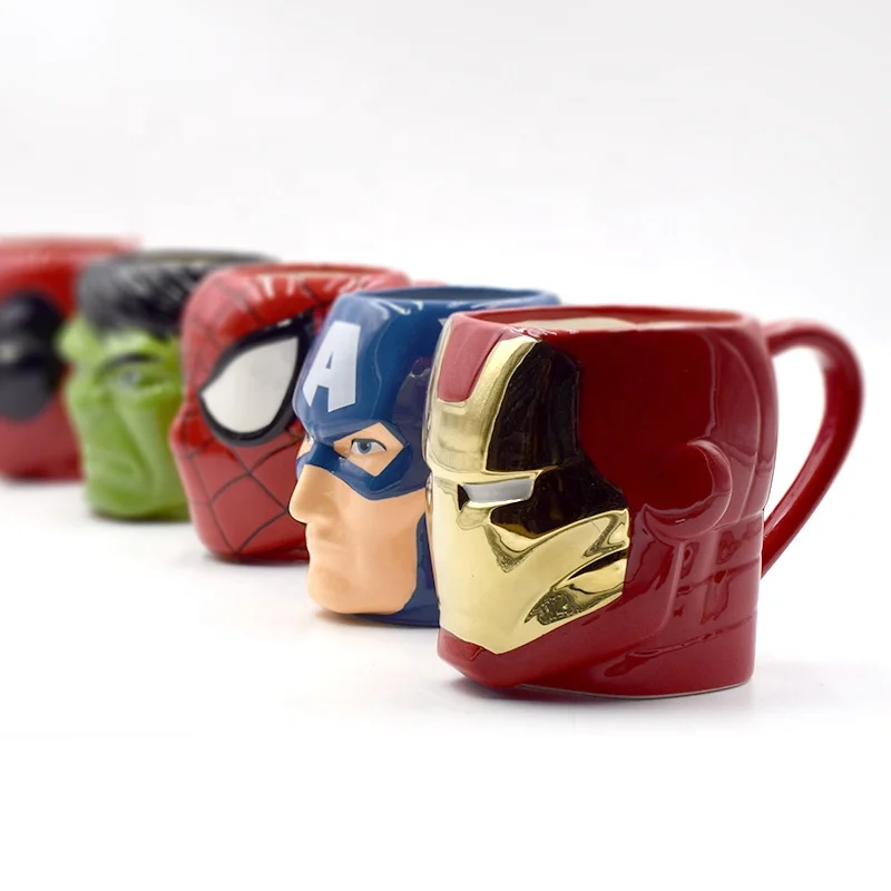 

Avengers 3d ceramic cup spider-man hulk superman iron man animated ceramic coffee cup, Blue