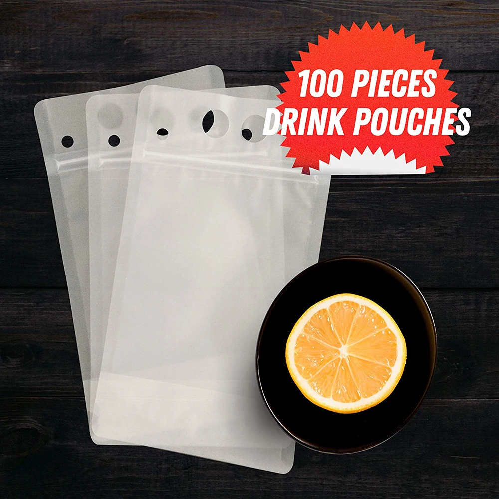 Custom Drink Pouches With Logo Clear Drink Pouches Bags With Straws