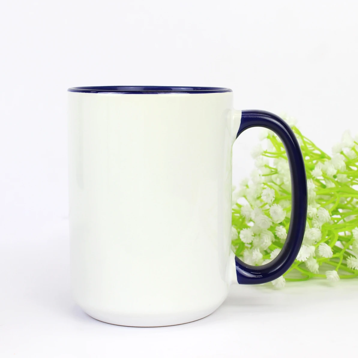 

Wholesale AA Ceramic Mugs With Logo Customize Coffee Mugs For Sublimation 15oz Inner Color Handle Blank Mug, White