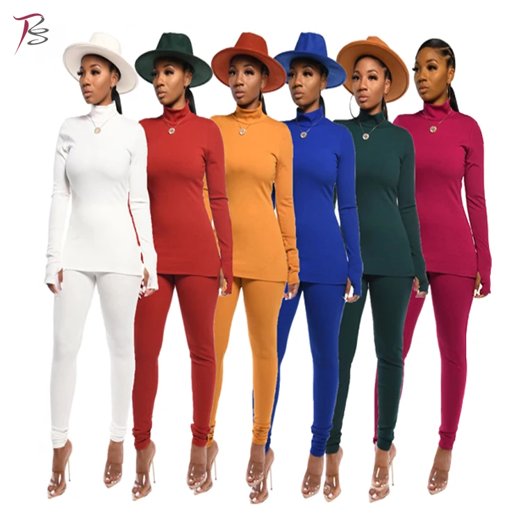 

Fashionable pit strip slimming multi - color leisure autumn and winter suit women's two piece clothing set, 6colors