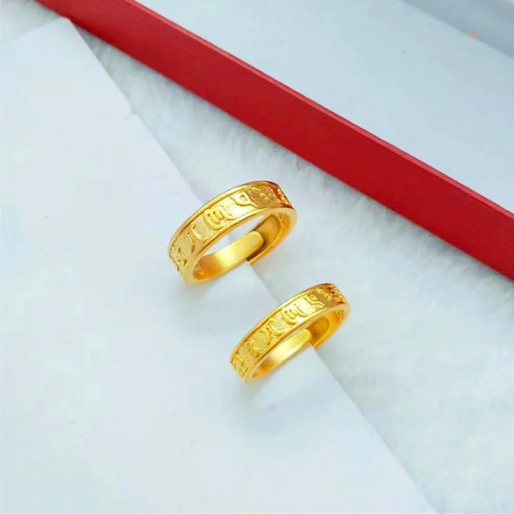 

Dubai Gold Mantra Ring Brass Gold Plated Six Character Mantra Ring Exquisite Craftsmanship Gold Men And Women Jewelry