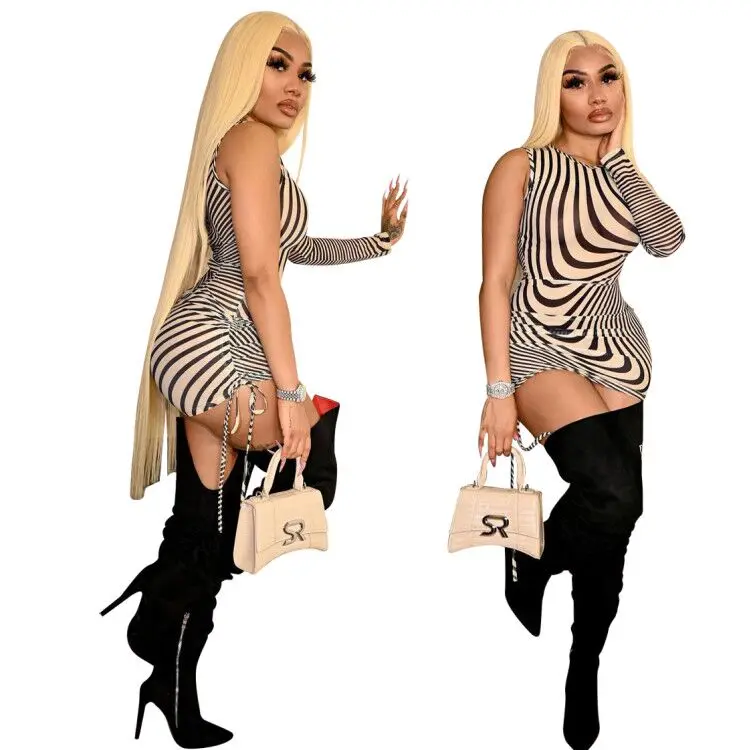 

Autumn Winter Fashion Sexy Casual Women's One Sleeve Dresses, As pictures