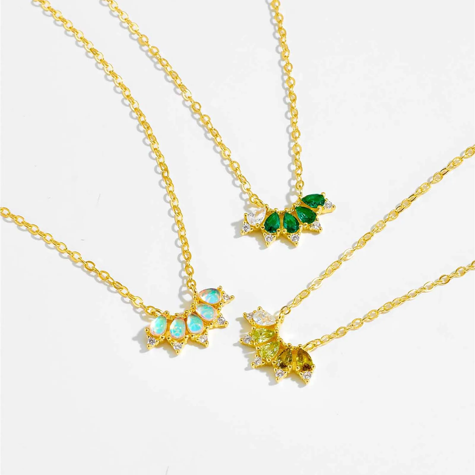 FUAMAY 18k Peridot Jewelry Rainbow Zircon 925 Silver Fashion Jewelry Women Necklaces 12 Birthstone Marquise Necklace
