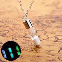 

Luminous Phosphor Sand Timer Chain Necklace Glass Tube Hourglass Crystal Drift Quicksand Wishing Bottle Pendant Necklace
