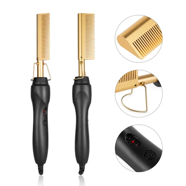 

Wholesale Hot Electric Comb 2021 mini straighten comb suitable straighten and curler hair accept private logo, Gold+black