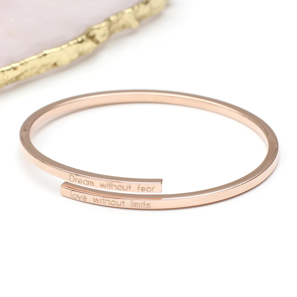 

High Quality Inspirational Bracelet For Women Engraved Personalized Custom Stainless Steel Cuff Bangle Bracelet for girls, Silver(steel), gold, black