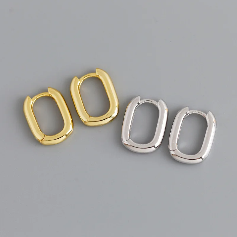 

Fine Jewelry 100% 925 Silver Female Retro Earrings Korean Minimalism Geometry Oval Hoop Earrings (SK1131), As picture