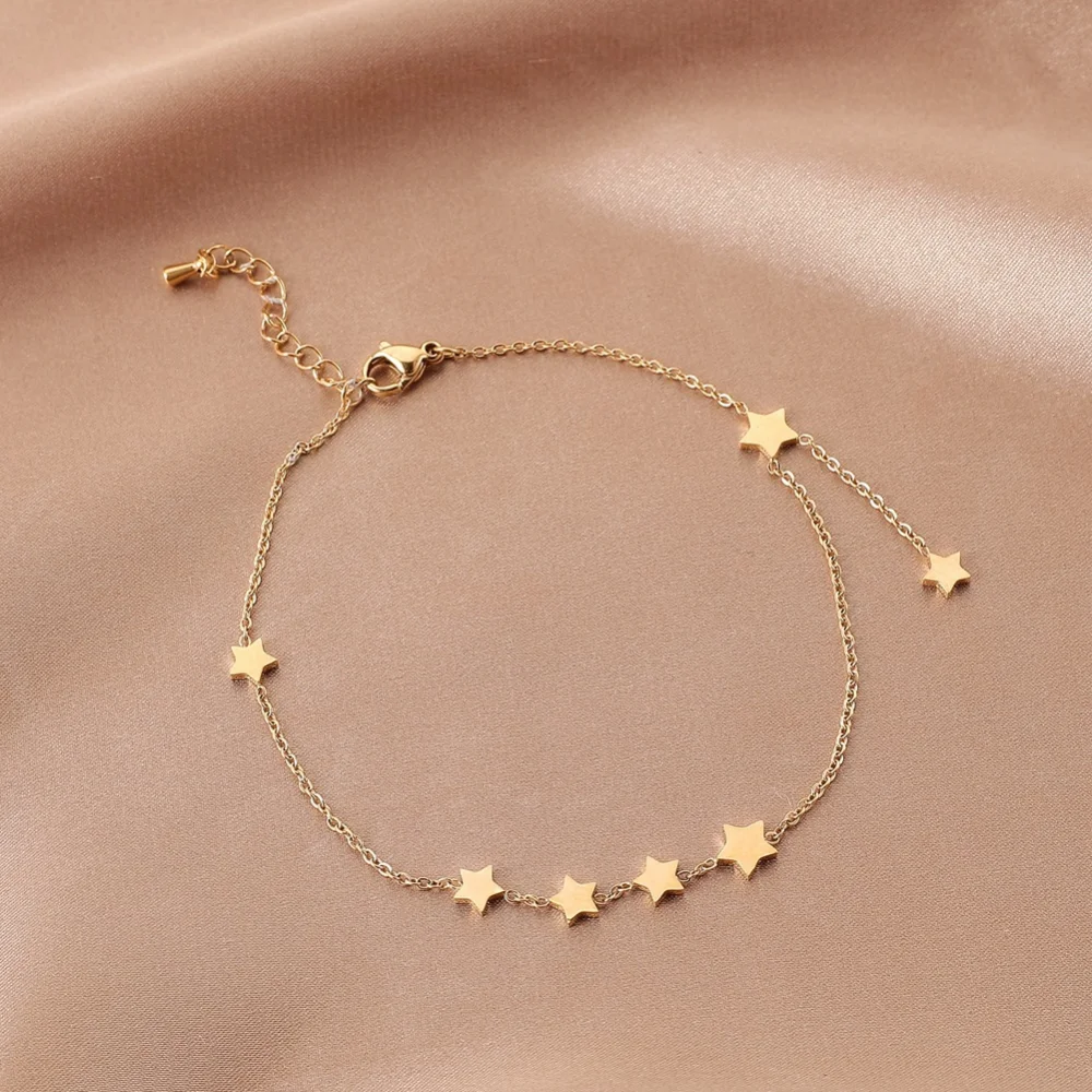 New Arrivals Women Summer Fashion Gold Plated Star Dangles Anklets Stainless Steel Foot Jewelry