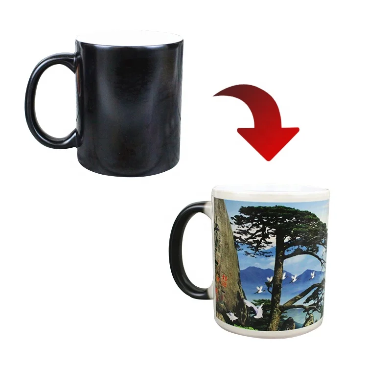 

Customized porcelain coffee mug color change heat sensitive changing matte OEM, Black red blue customized