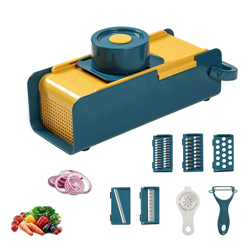 

7 In 1 Hand Operated Vegetable Mandoline Slicer Veggie Chopper,Food Chopper Onion Cutter Vegetable Slicer accesorios de cocina, Blue