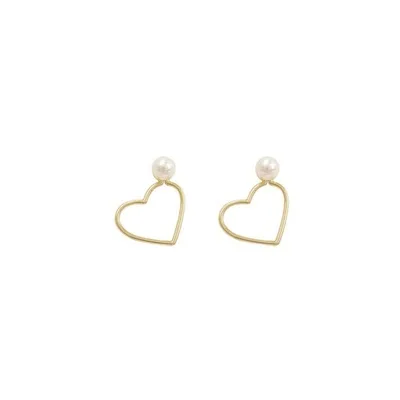 

MYSO New Ins Fashion Heart Earrings Exquisite Earrings For Women Silver Hollow Pearl Heart Earrings