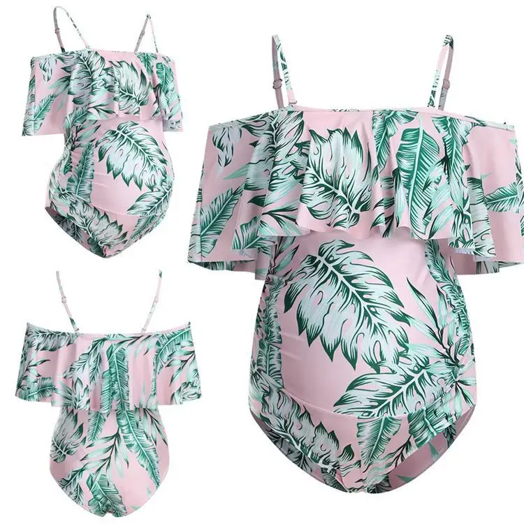 

Manufacturers wholesale new pregnant women's swimsuit belly lift big lotus leaf shoulder one-piece swimsuit bikini, As show or customized