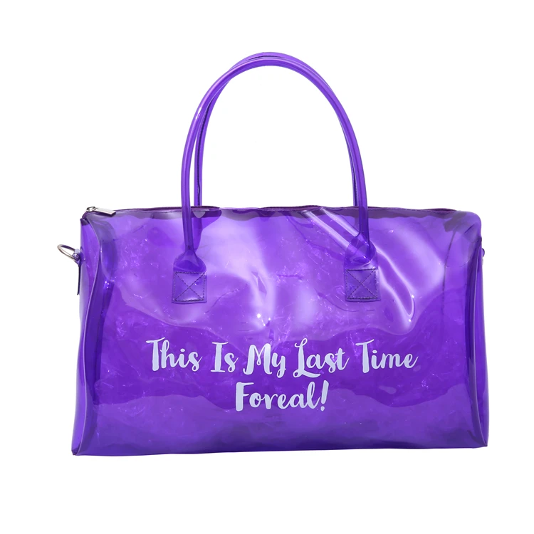 

BY Custom Clear Overnight Tote Spend A Night Handbag Gym Bag PVC Transparent Colorful Silicone Jelly Make Up Holographic Duffle, Red purple pink blue