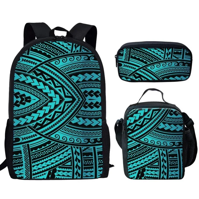 

Polynesian Traditional Tribal Print Lunch Box Pencil Case for Girls Back to School Bookbag 3pcs/Set Middle School Bag, Customized your own school backpack