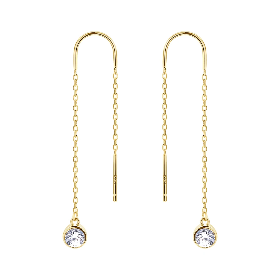 

Fine Jewelry 925 Sterling Silver Bezel Ear Threader Chain Earrings 18K Gold Plated Stud Earrings With Cubic Zircon For Women