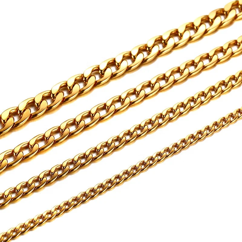 

Hot Sale High Quality Men'S Jewelry 24K Gold Plated 7mm 22 Inch Stainless Steel Hiphop Jewelry Cuban Curb Link Chain Necklace