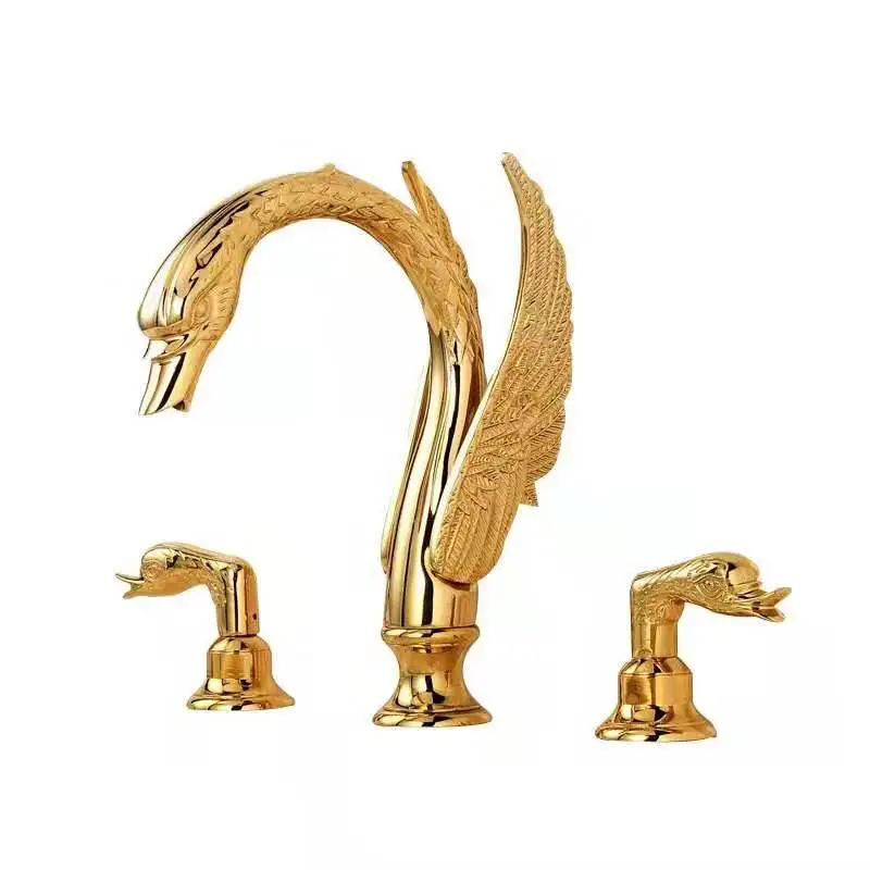 European Style Animal Bathroom Faucet Gold Brass Double Handle Basin