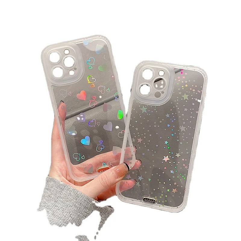 

2022 laser fancy stars transparent sublimation phone cases for iphone 11 12 13 pro max, 2 designs