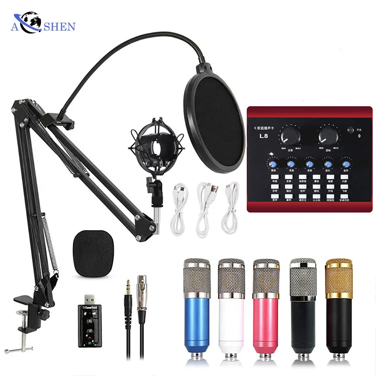 

Professional Condenser Recording Studio Microphone with sound card arm stand kit for Cellphone Laptop Phones Smart livestream