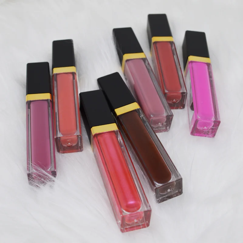 

7 color daily makeup square tube with mirror liquid lip gloss small batch custom private label moisturizing lipstick